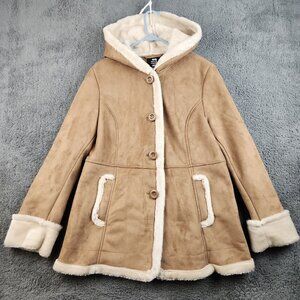 Vintage Y2K Penny Lane Jacket Women's Large Faux Fur Lined Suede Hooded Coat